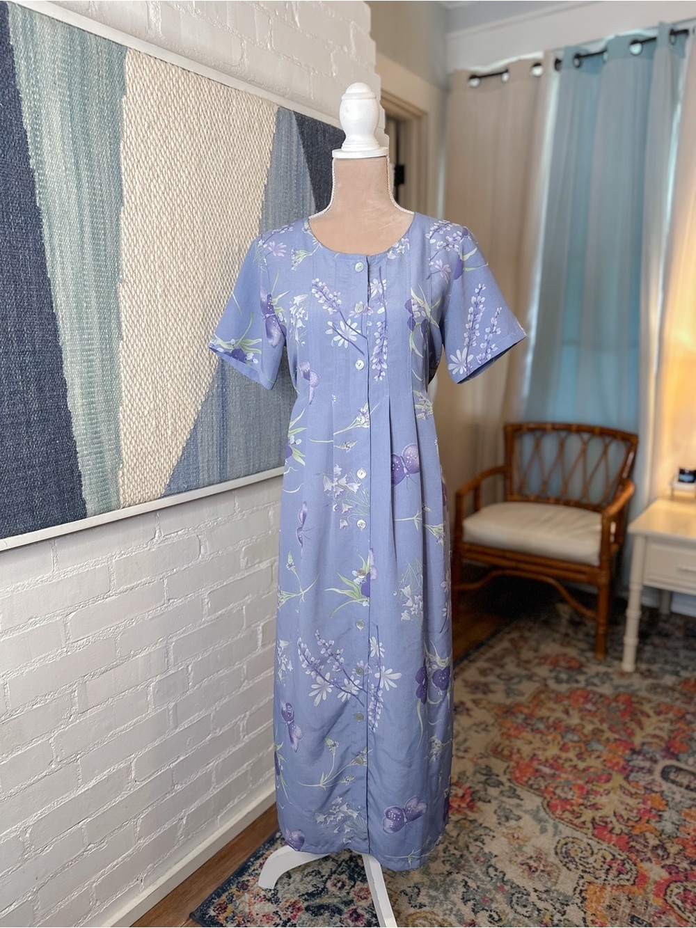 National Wildlife Federation 80s/90s Light Blue Floral Button Up Dress
